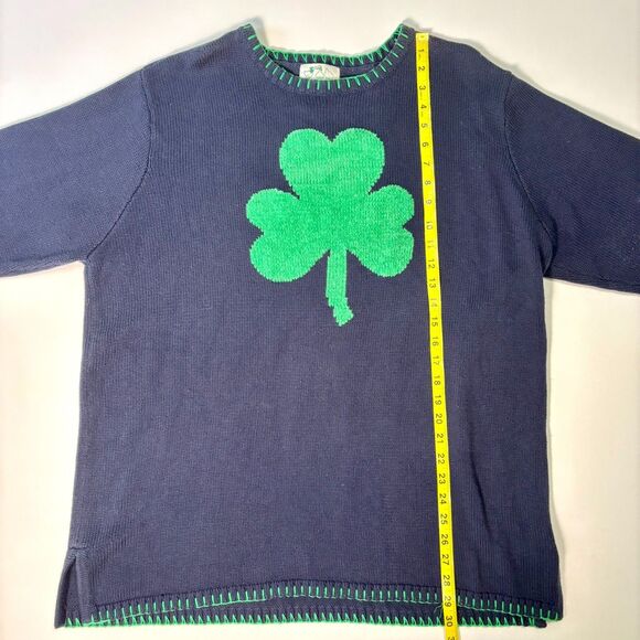 Quacker Factory Sweater Womens Plus 1X Navy Blue St Patricks Day Green Shamrock - Picture 7 of 16